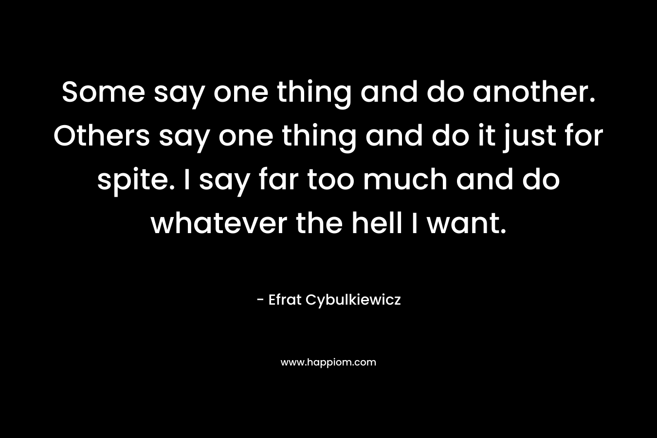 Some say one thing and do another. Others say one thing and do it just for spite. I say far too much and do whatever the hell I want.