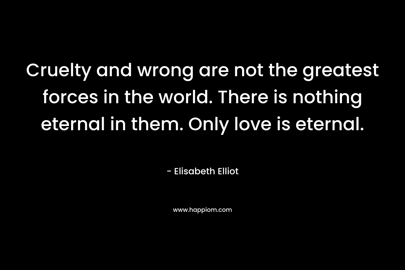 Cruelty and wrong are not the greatest forces in the world. There is nothing eternal in them. Only love is eternal.