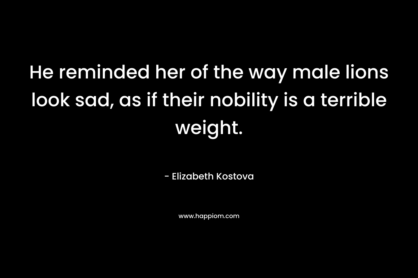 He reminded her of the way male lions look sad, as if their nobility is a terrible weight.
