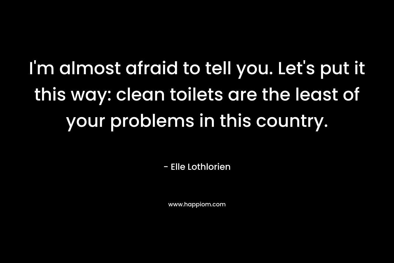 I'm almost afraid to tell you. Let's put it this way: clean toilets are the least of your problems in this country.