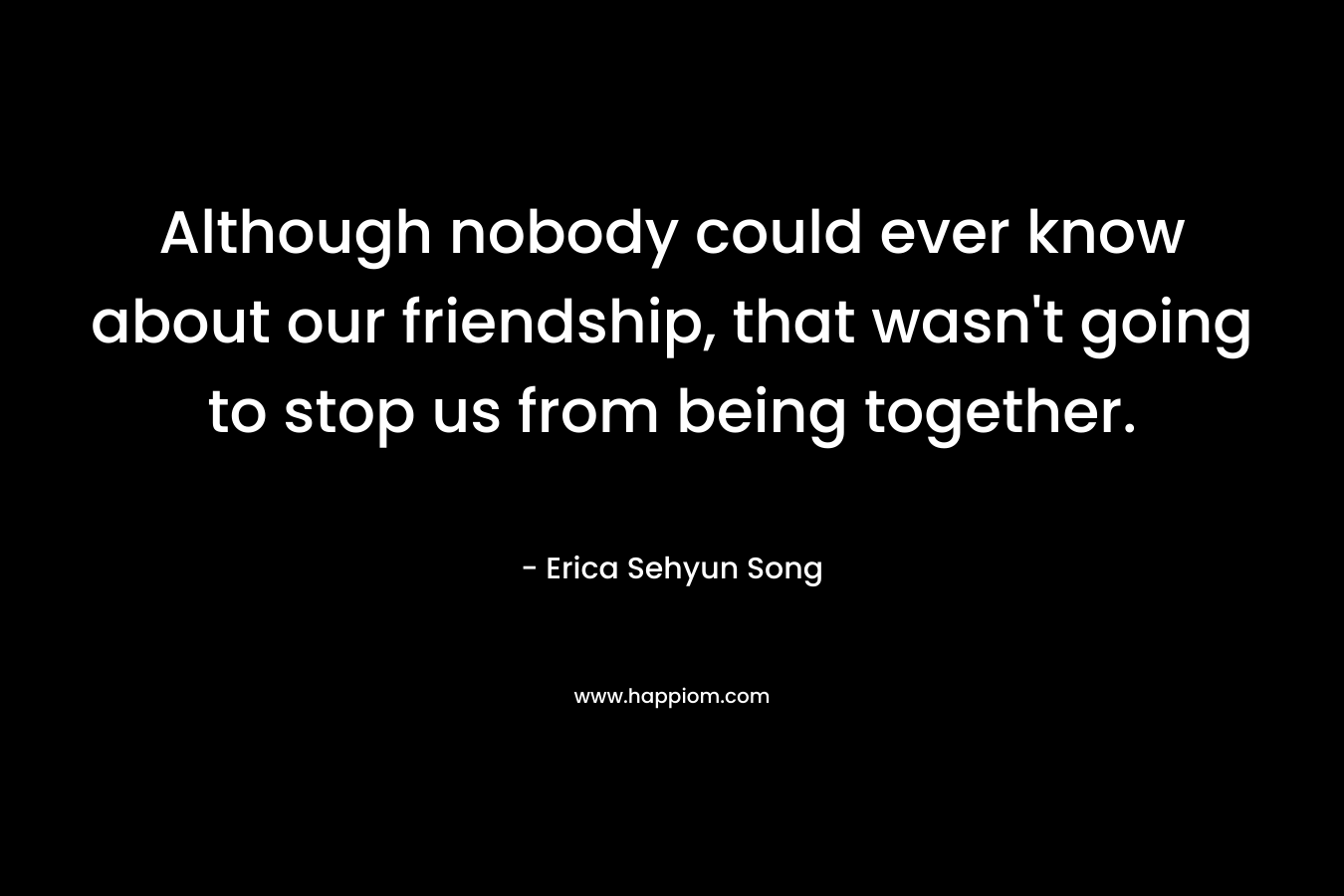 Although nobody could ever know about our friendship, that wasn’t going to stop us from being together. – Erica Sehyun Song