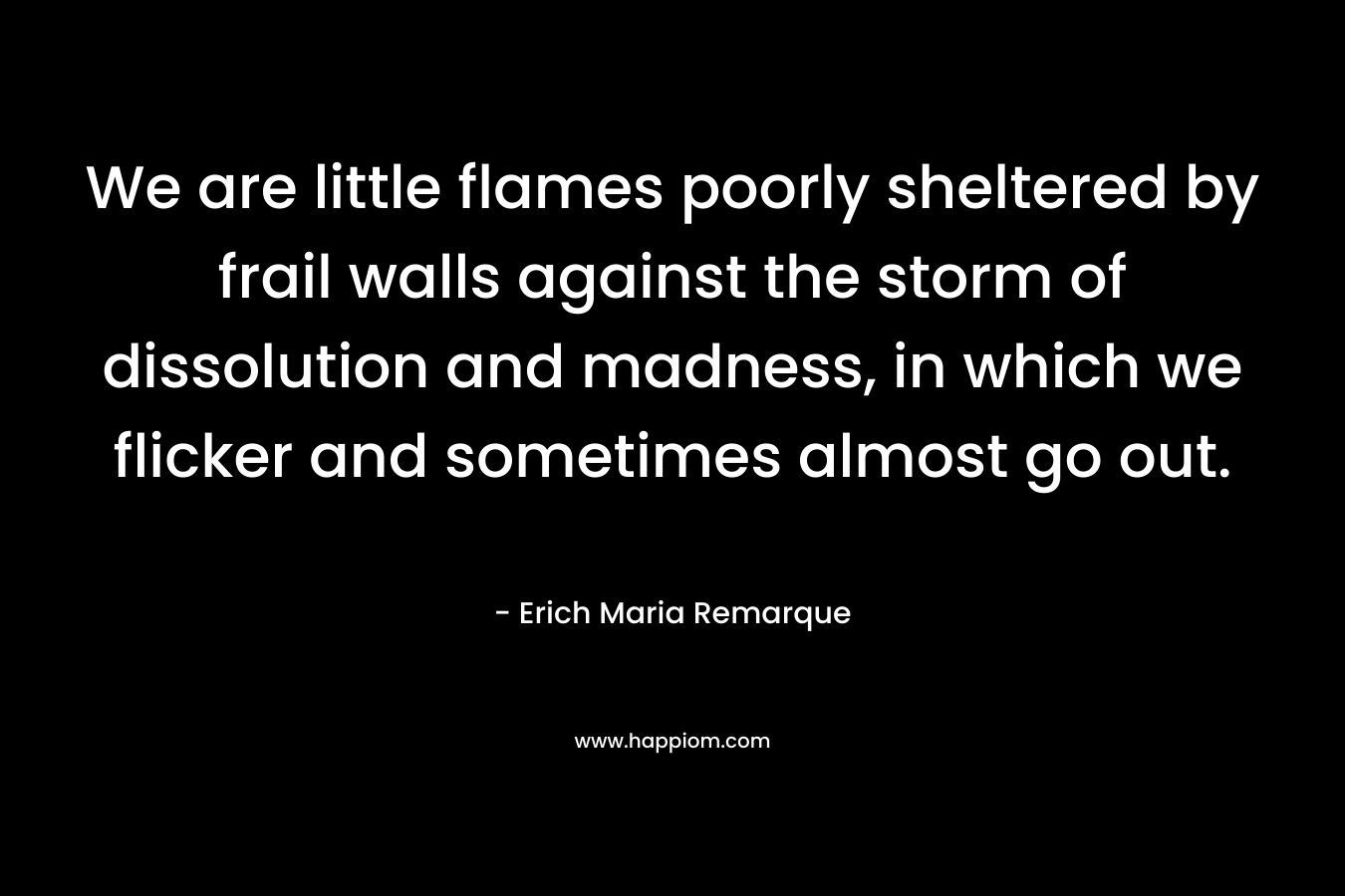 We are little flames poorly sheltered by frail walls against the storm of dissolution and madness, in which we flicker and sometimes almost go out. – Erich Maria Remarque