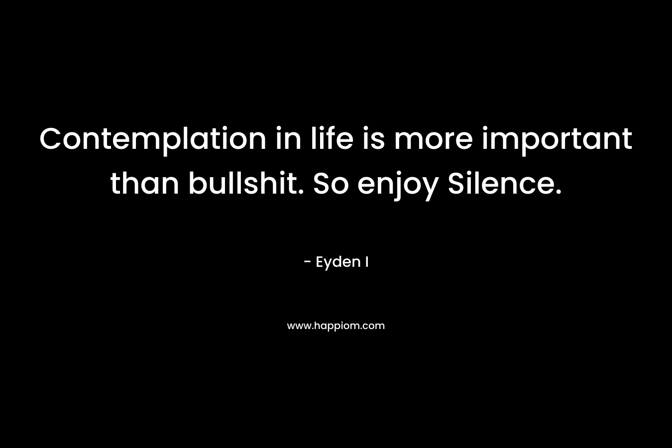 Contemplation in life is more important than bullshit. So enjoy Silence. – Eyden I