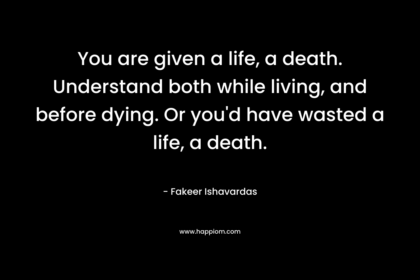 You are given a life, a death. Understand both while living, and before dying. Or you'd have wasted a life, a death.