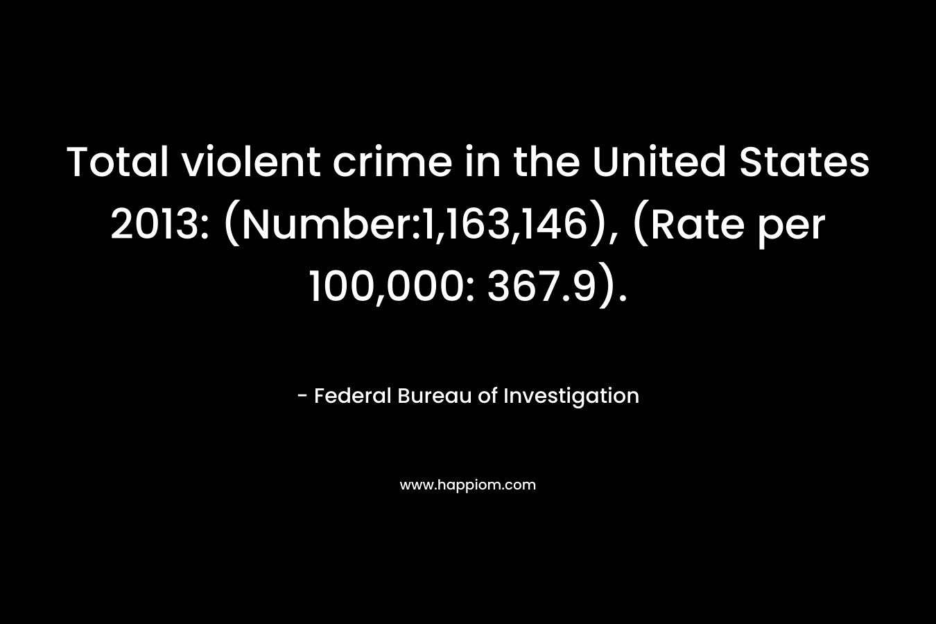 Total violent crime in the United States 2013: (Number:1,163,146), (Rate per 100,000: 367.9). – Federal Bureau of Investigation