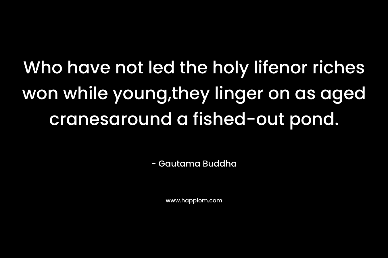 Who have not led the holy lifenor riches won while young,they linger on as aged cranesaround a fished-out pond. – Gautama Buddha