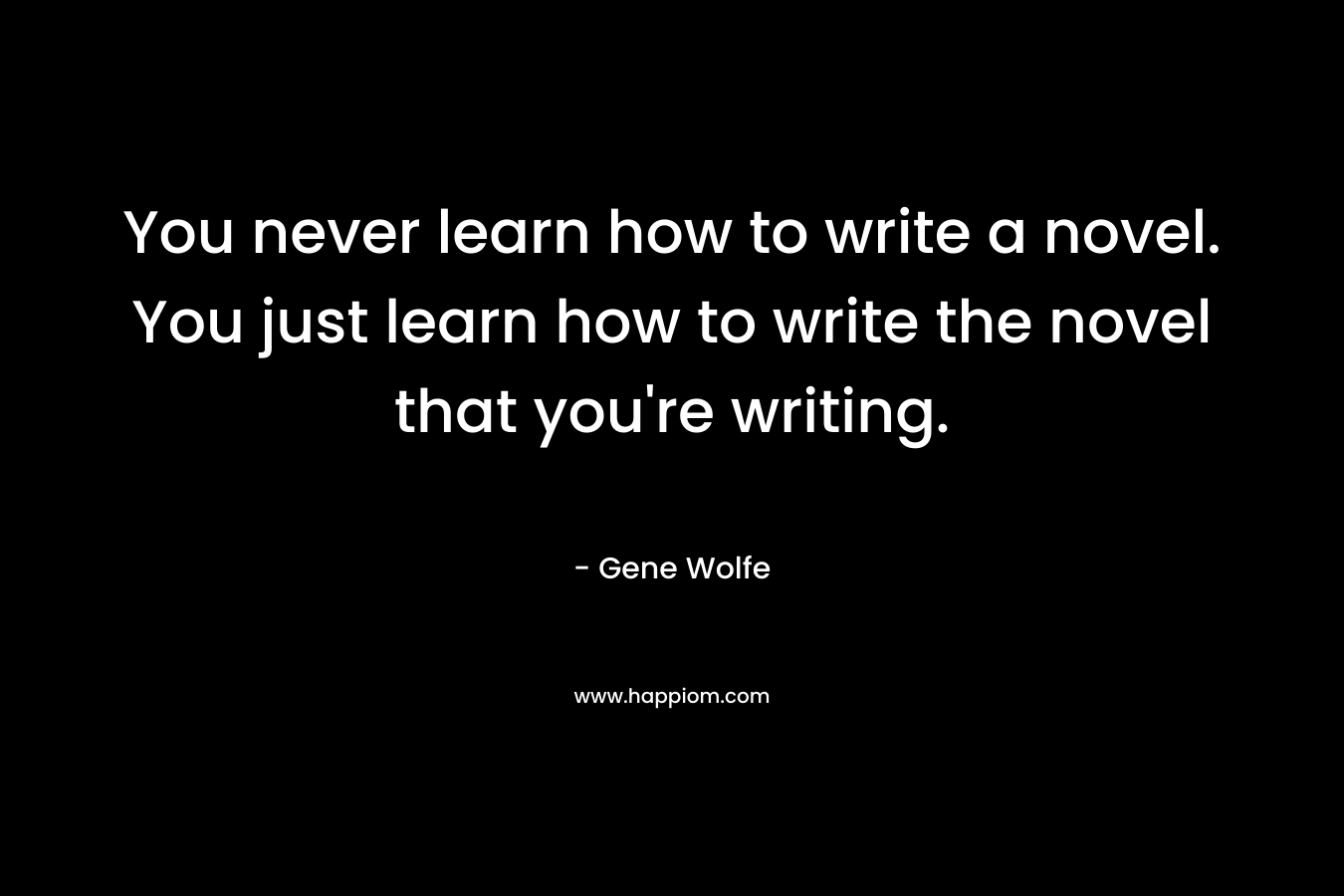 You never learn how to write a novel. You just learn how to write the novel that you're writing.