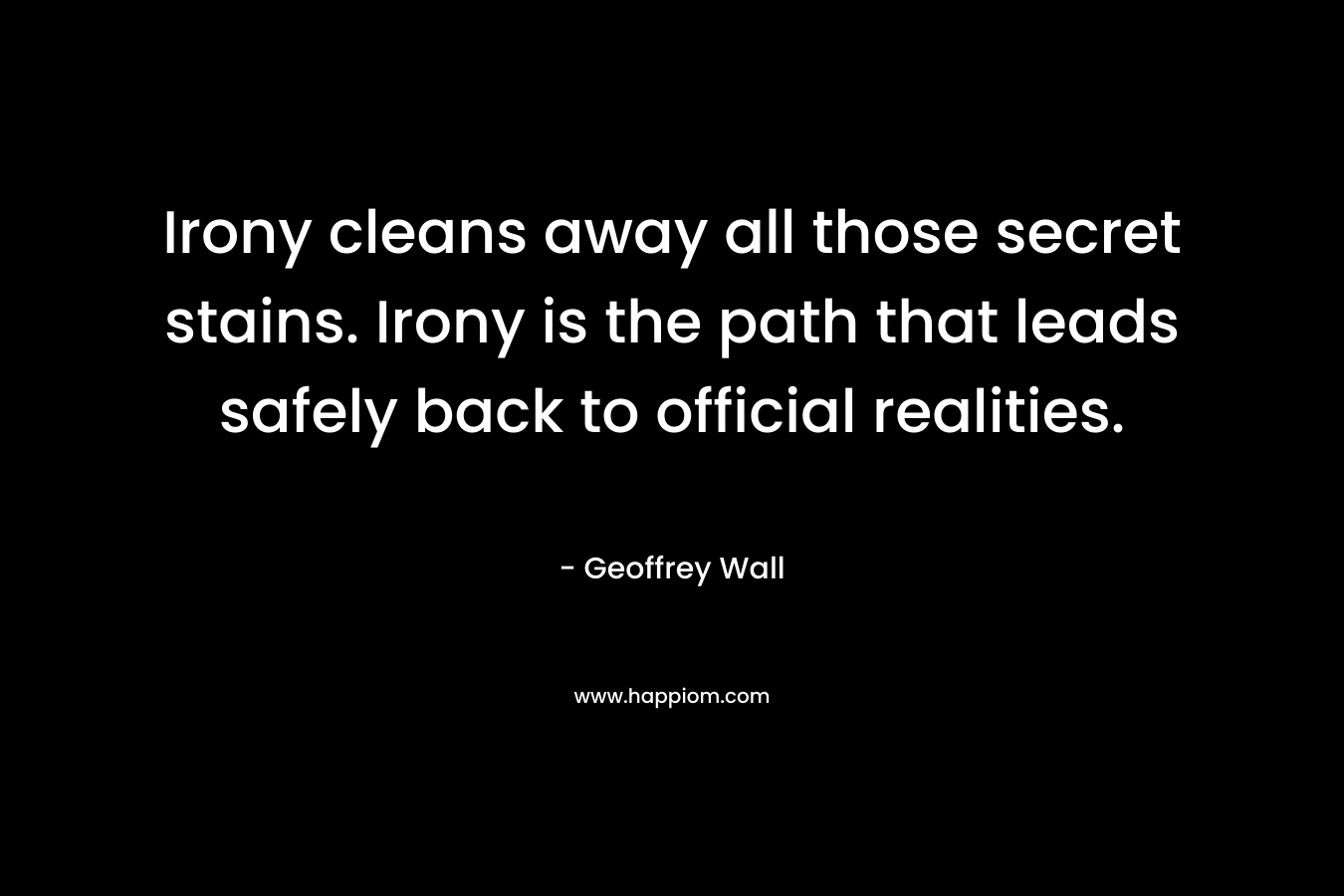 Irony cleans away all those secret stains. Irony is the path that leads safely back to official realities. – Geoffrey Wall