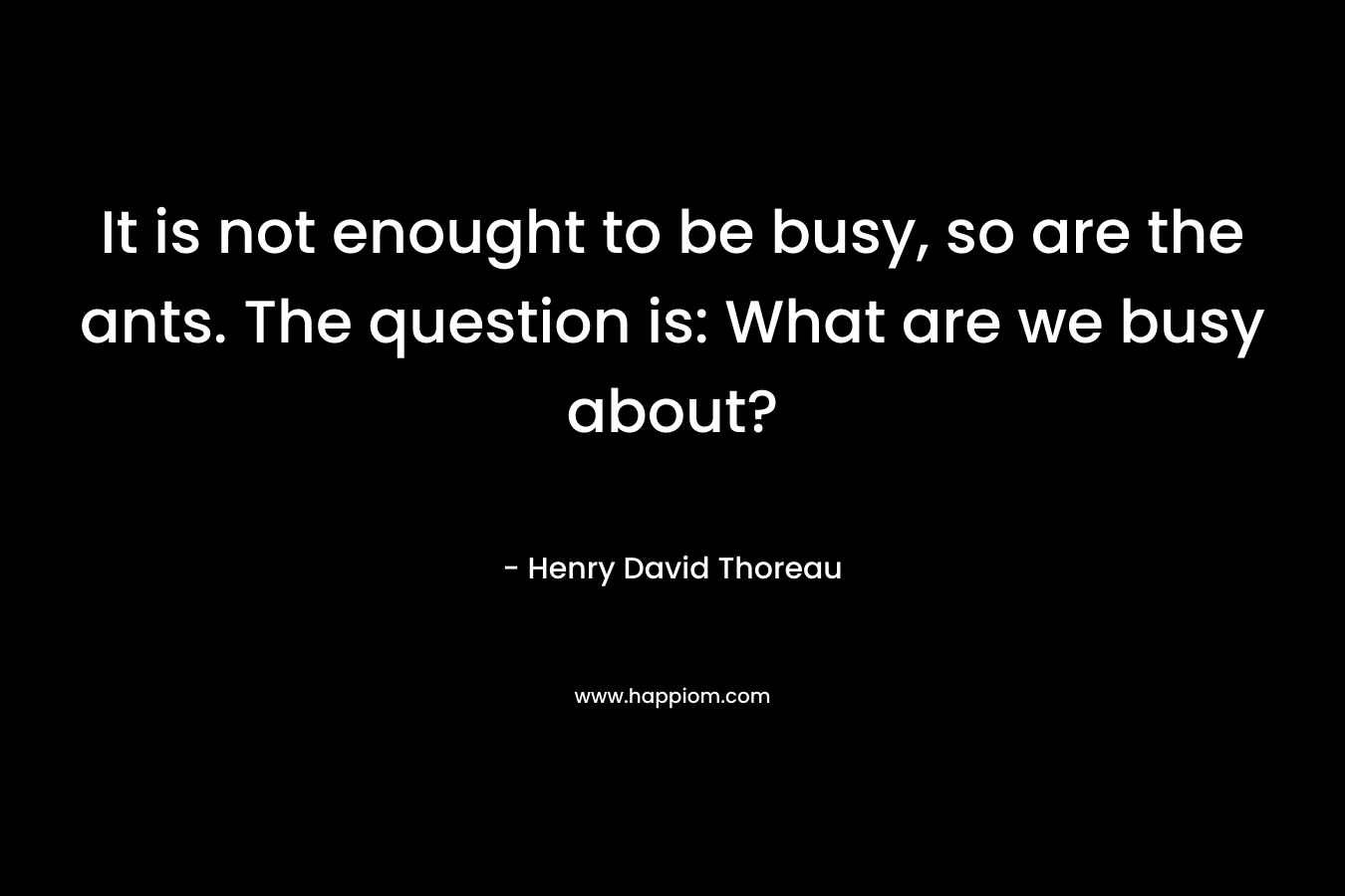 It is not enought to be busy, so are the ants. The question is: What are we busy about?