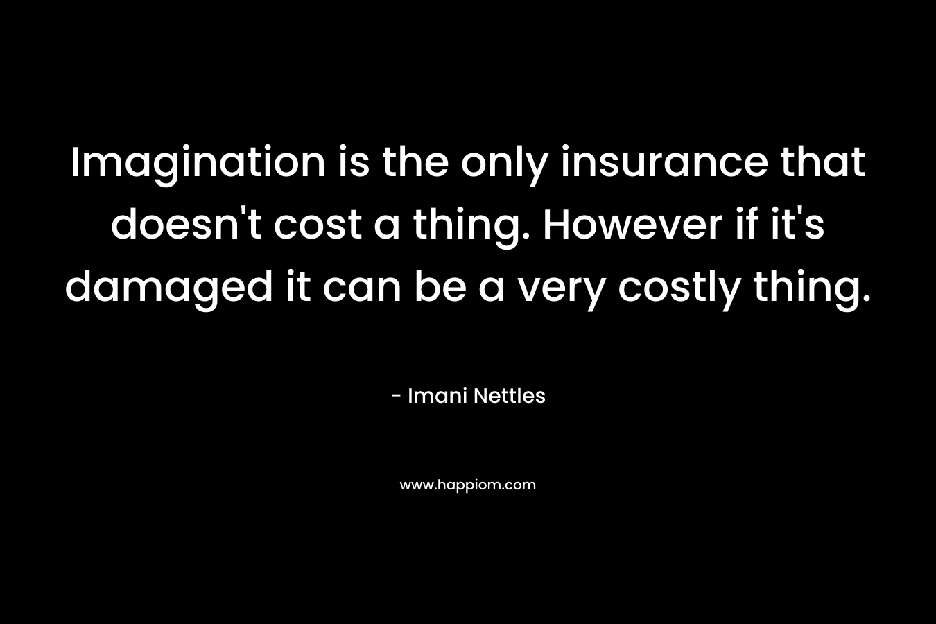 Imagination is the only insurance that doesn't cost a thing. However if it's damaged it can be a very costly thing.
