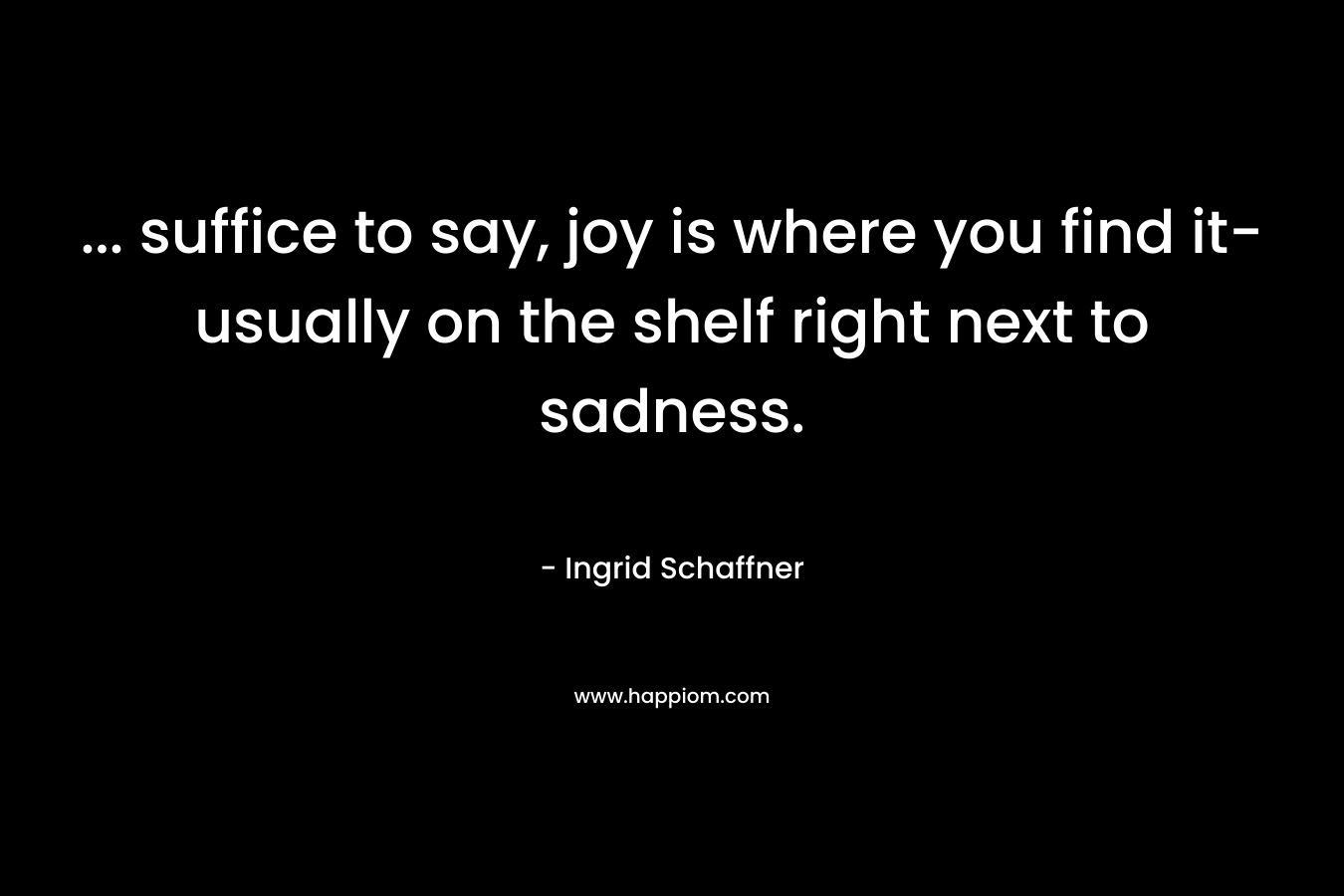 … suffice to say, joy is where you find it- usually on the shelf right next to sadness. – Ingrid Schaffner
