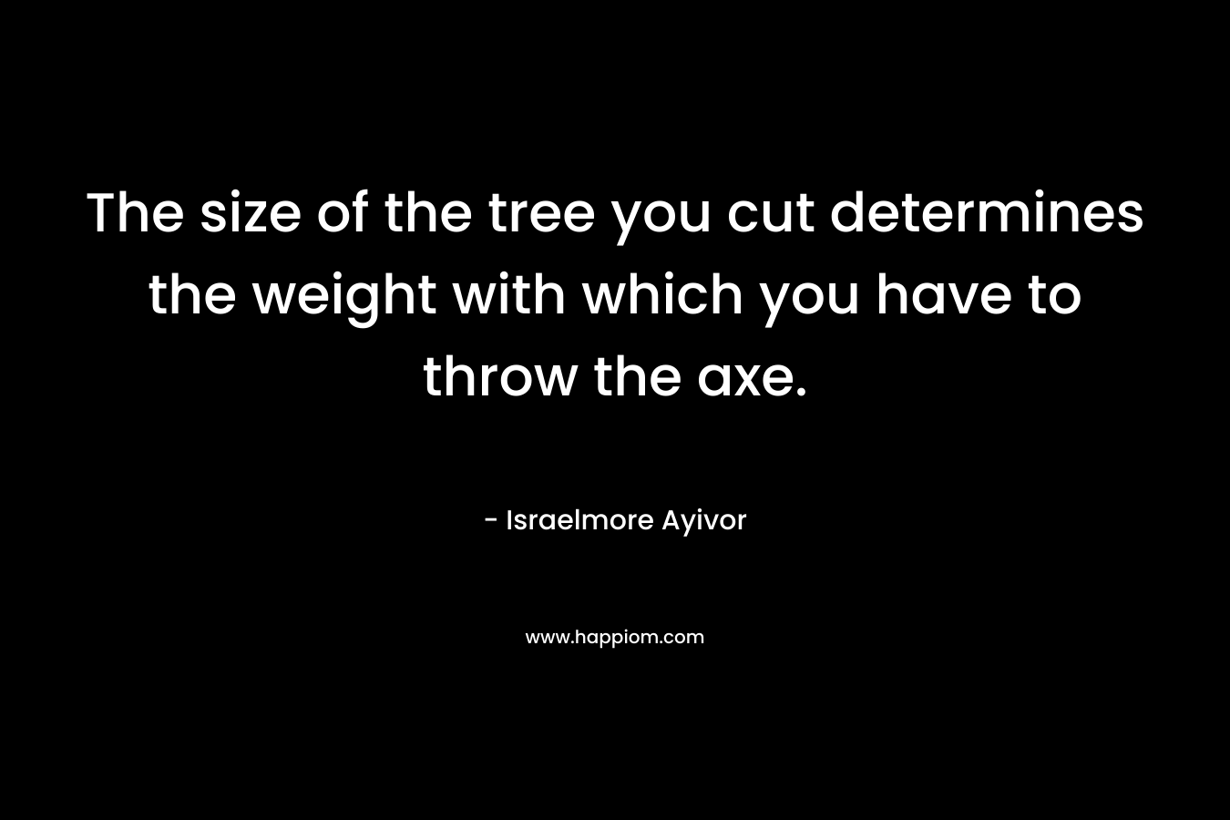 The size of the tree you cut determines the weight with which you have to throw the axe. – Israelmore Ayivor