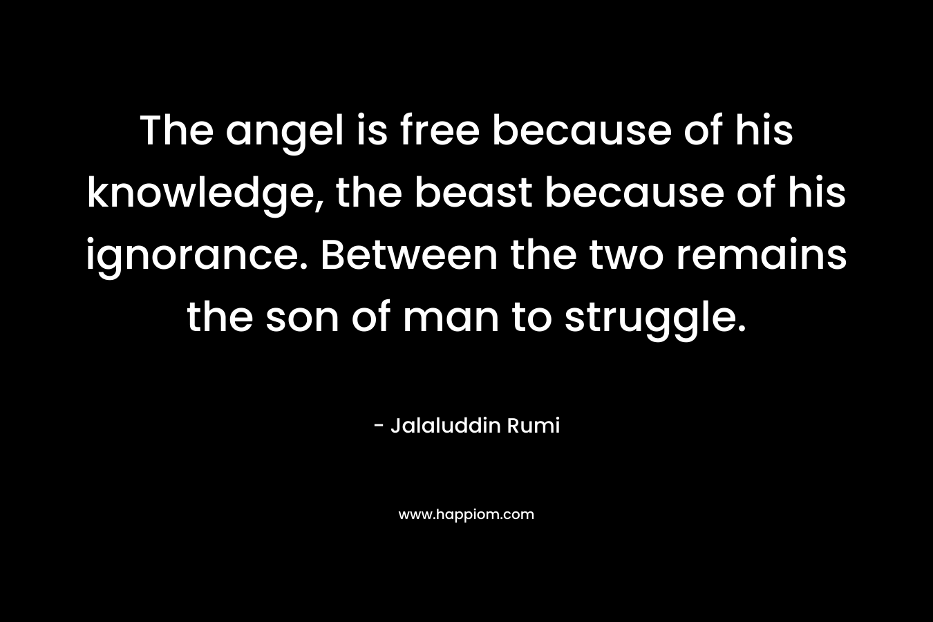 The angel is free because of his knowledge, the beast because of his ignorance. Between the two remains the son of man to struggle. – Jalaluddin Rumi