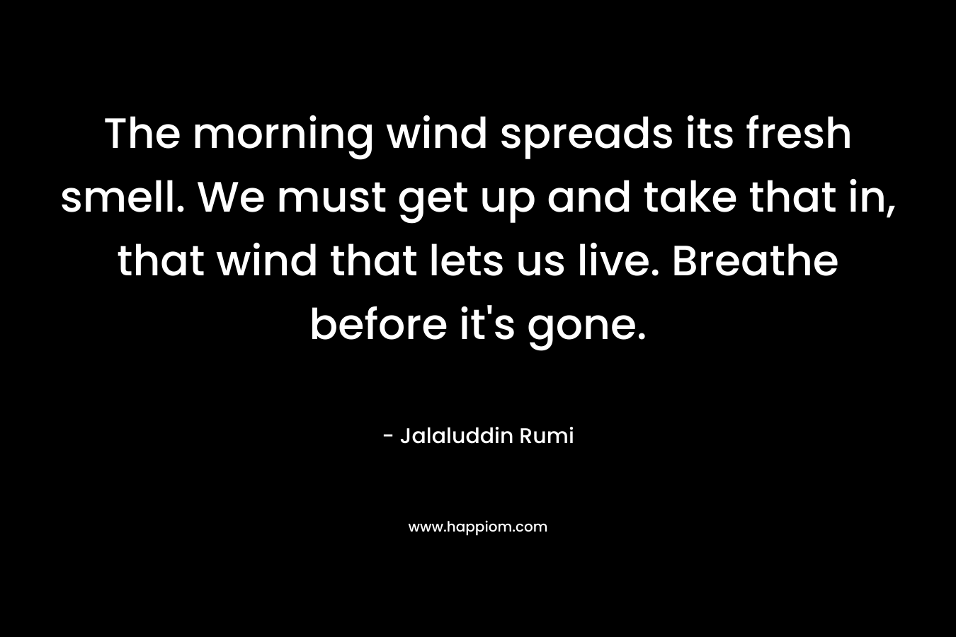 The morning wind spreads its fresh smell. We must get up and take that in, that wind that lets us live. Breathe before it's gone.