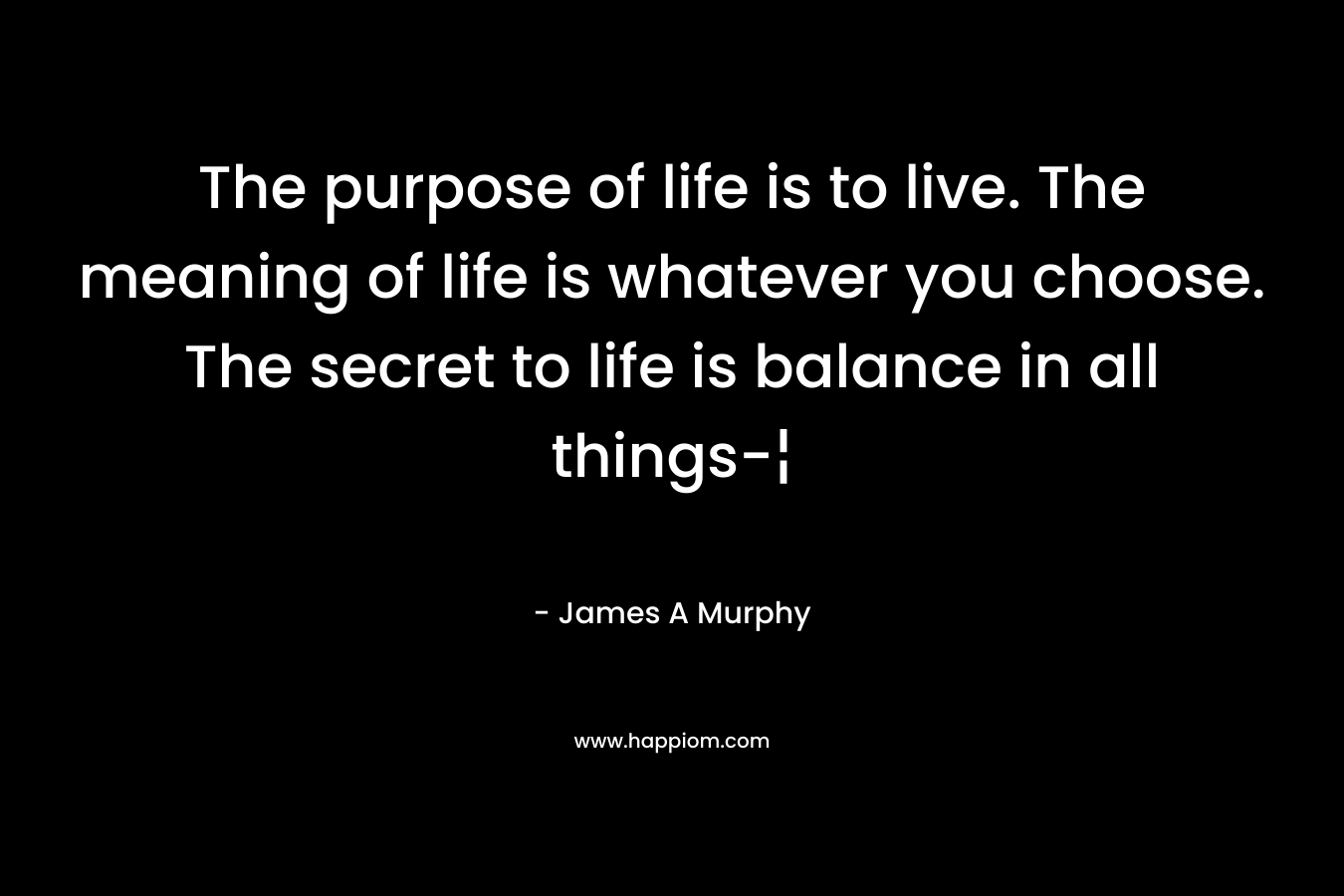 The purpose of life is to live. The meaning of life is whatever you choose. The secret to life is balance in all things-¦ – James A Murphy