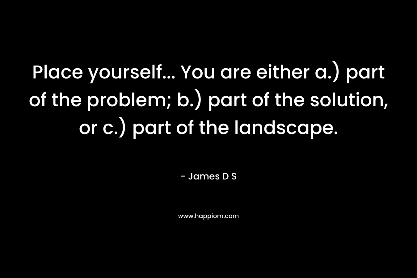 Place yourself... You are either a.) part of the problem; b.) part of the solution, or c.) part of the landscape.