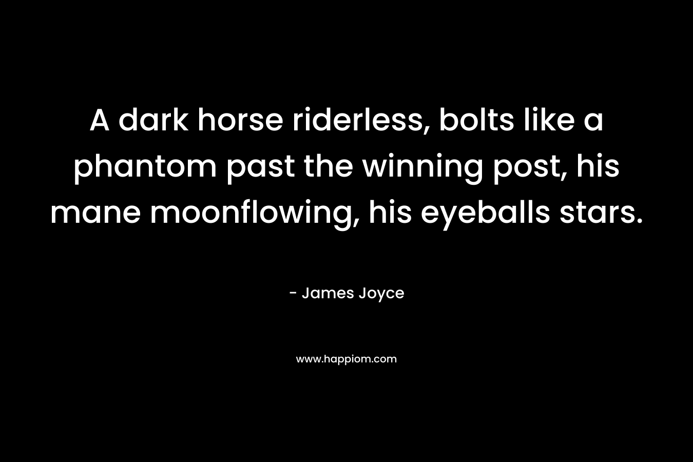 A dark horse riderless, bolts like a phantom past the winning post, his mane moonflowing, his eyeballs stars. – James Joyce