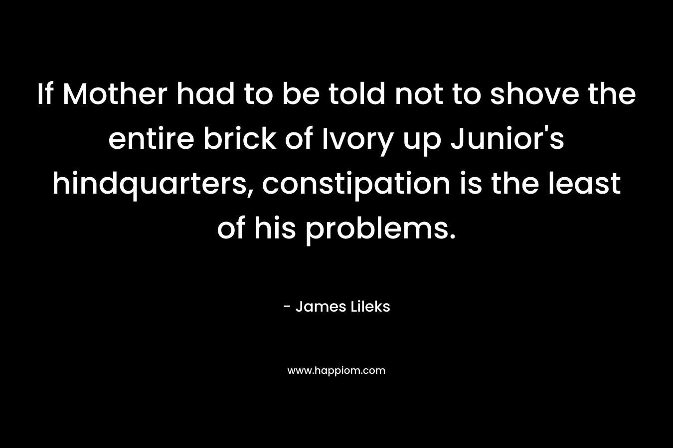 If Mother had to be told not to shove the entire brick of Ivory up Junior’s hindquarters, constipation is the least of his problems. – James Lileks