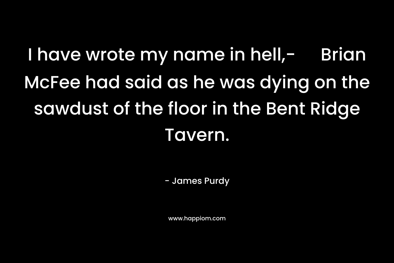 I have wrote my name in hell,- Brian McFee had said as he was dying on the sawdust of the floor in the Bent Ridge Tavern. – James Purdy