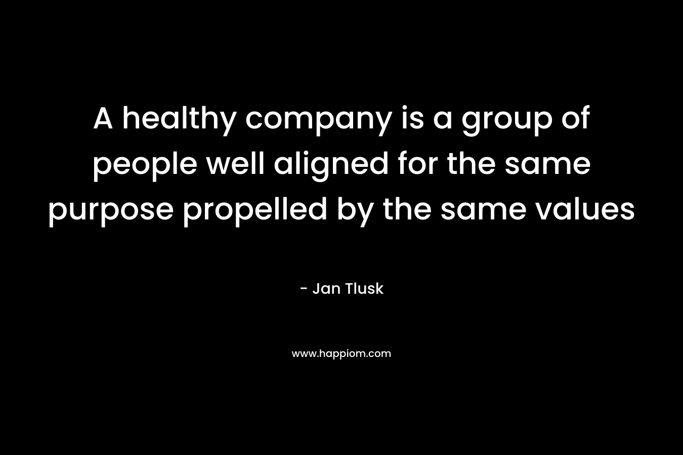 A healthy company is a group of people well aligned for the same purpose propelled by the same values – Jan Tlusk