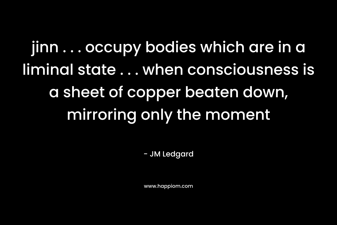 jinn . . . occupy bodies which are in a liminal state . . . when consciousness is a sheet of copper beaten down, mirroring only the moment – JM Ledgard