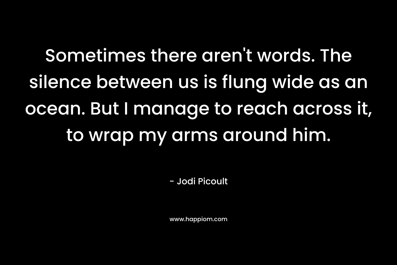 Sometimes there aren’t words. The silence between us is flung wide as an ocean. But I manage to reach across it, to wrap my arms around him. – Jodi Picoult