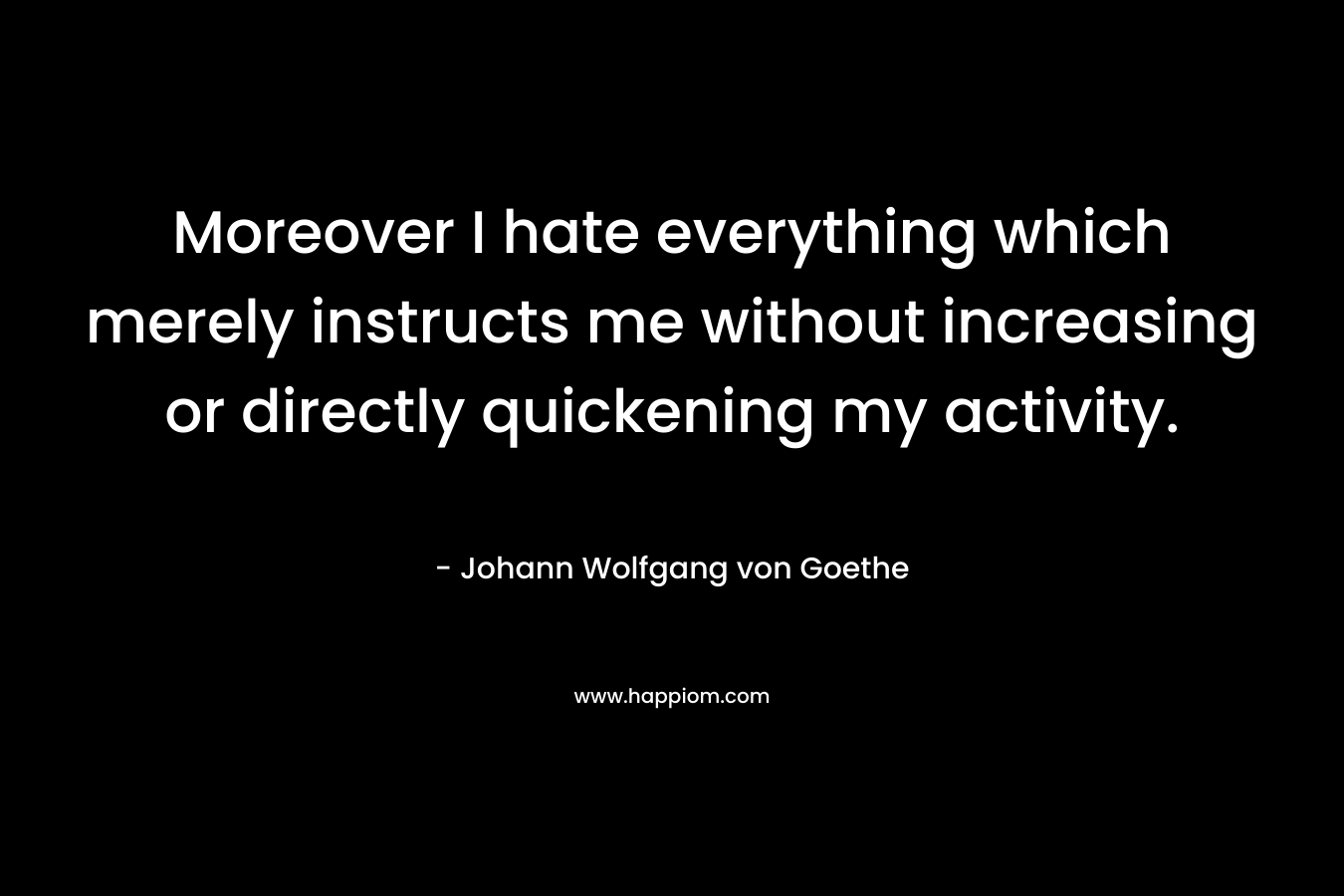 Moreover I hate everything which merely instructs me without increasing or directly quickening my activity. – Johann Wolfgang von Goethe