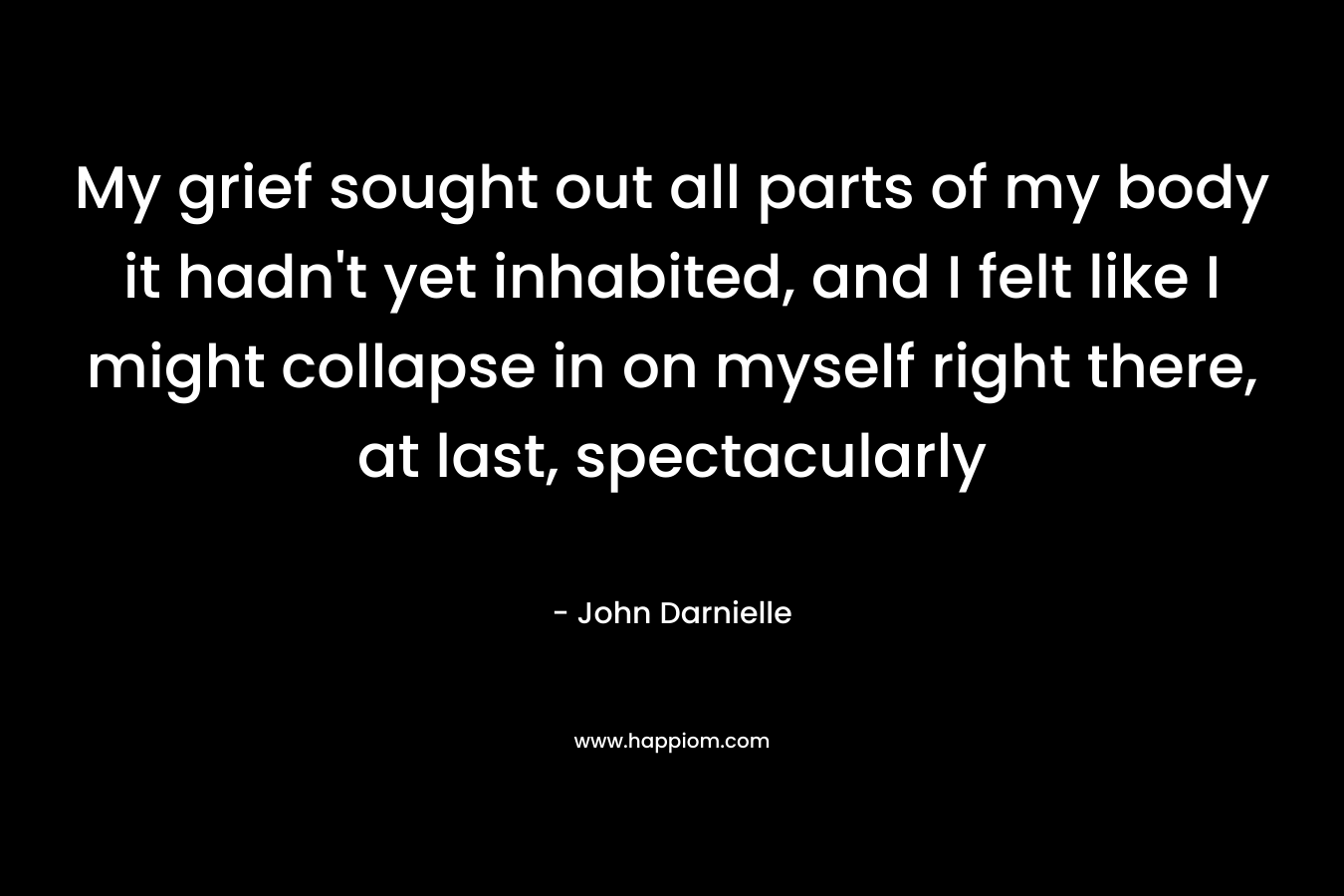 My grief sought out all parts of my body it hadn’t yet inhabited, and I felt like I might collapse in on myself right there, at last, spectacularly – John Darnielle