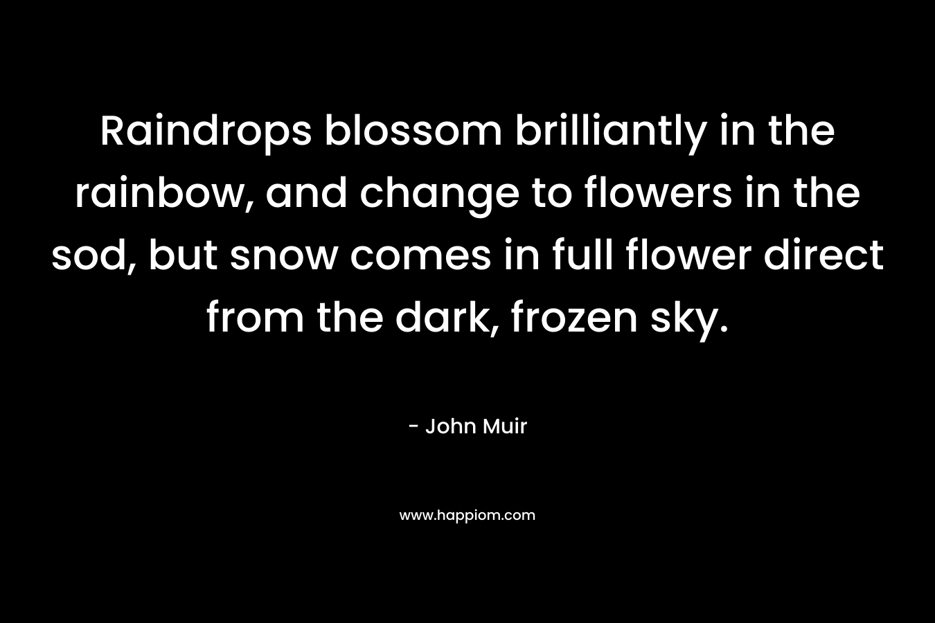 Raindrops blossom brilliantly in the rainbow, and change to flowers in the sod, but snow comes in full flower direct from the dark, frozen sky. – John Muir