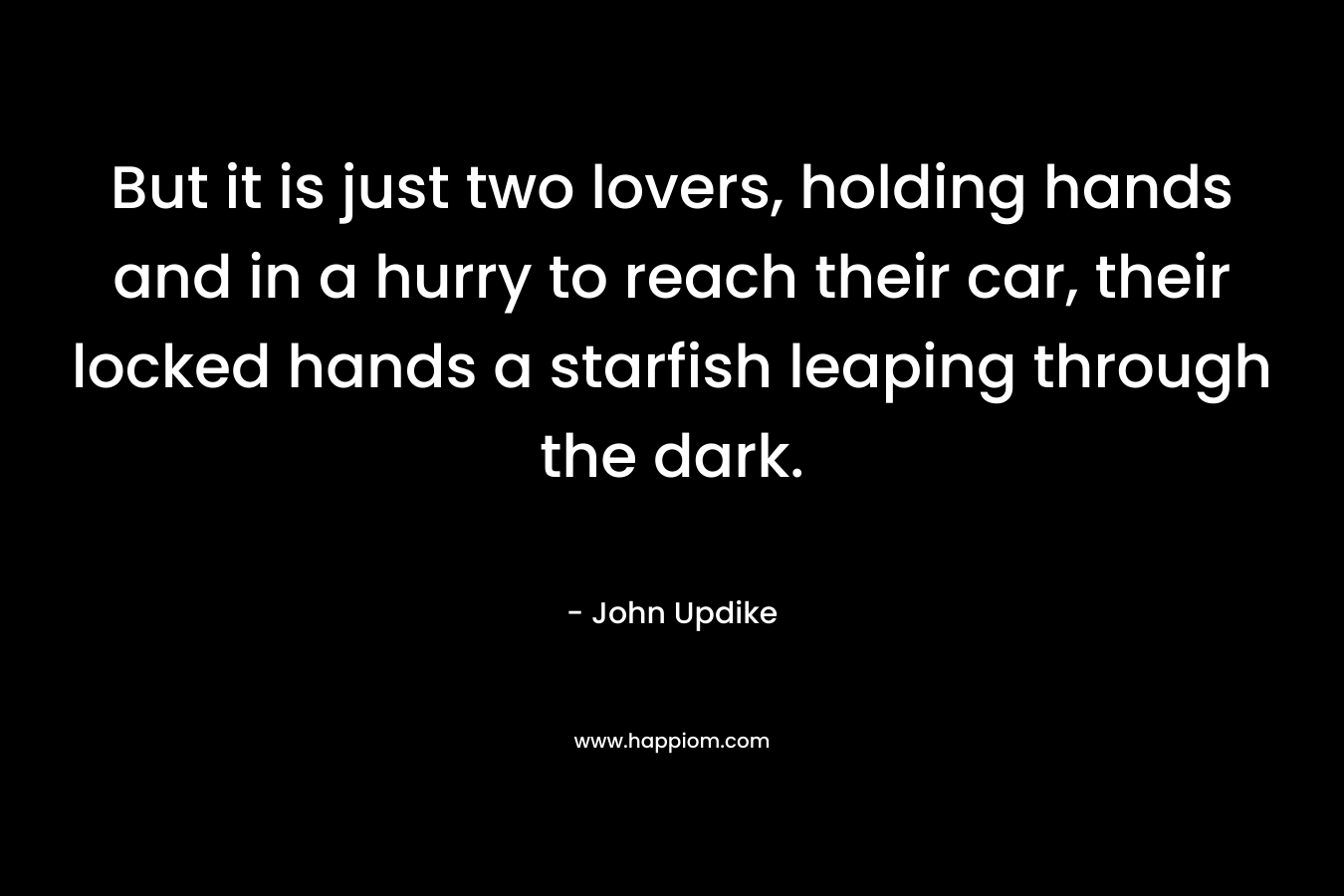 But it is just two lovers, holding hands and in a hurry to reach their car, their locked hands a starfish leaping through the dark. – John Updike