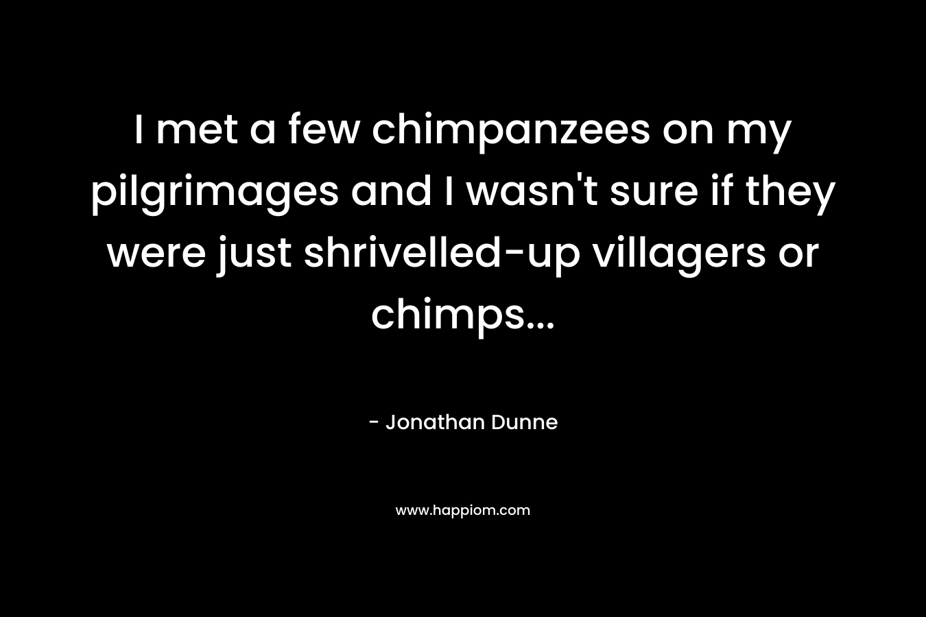 I met a few chimpanzees on my pilgrimages and I wasn’t sure if they were just shrivelled-up villagers or chimps… – Jonathan  Dunne