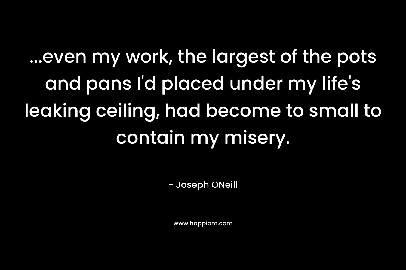 …even my work, the largest of the pots and pans I’d placed under my life’s leaking ceiling, had become to small to contain my misery. – Joseph ONeill