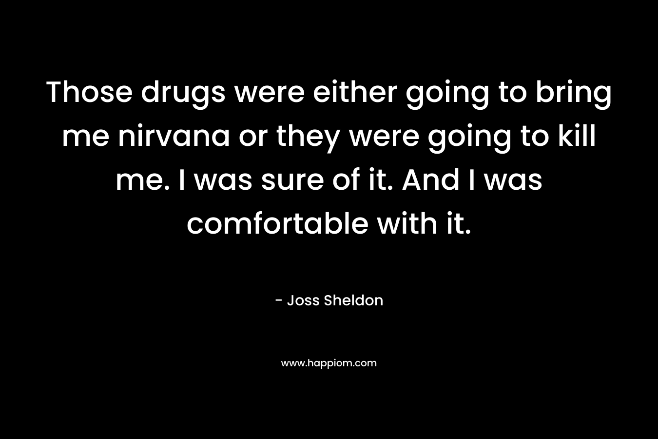 Those drugs were either going to bring me nirvana or they were going to kill me. I was sure of it. And I was comfortable with it. – Joss Sheldon