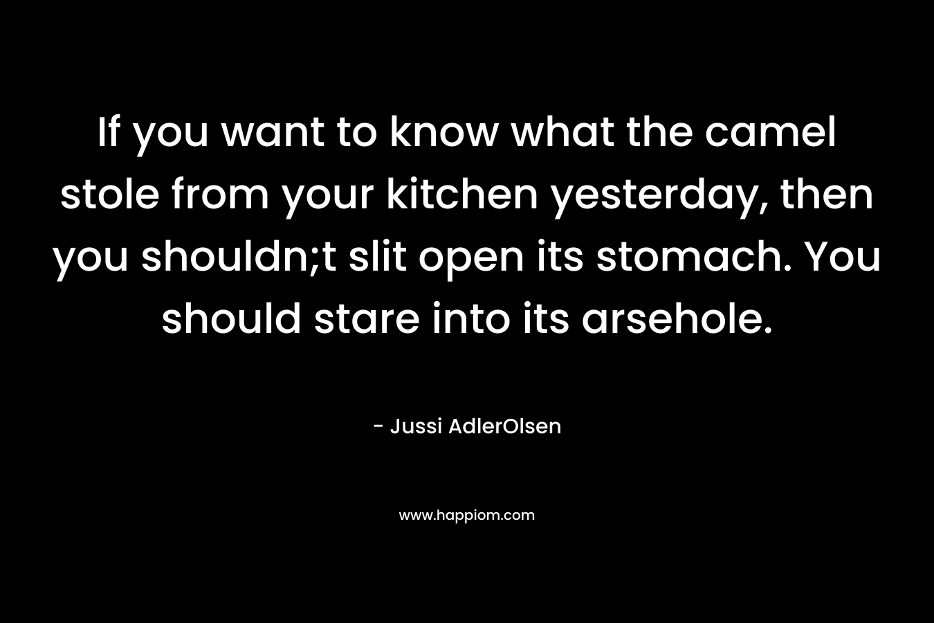 If you want to know what the camel stole from your kitchen yesterday, then you shouldn;t slit open its stomach. You should stare into its arsehole. – Jussi AdlerOlsen