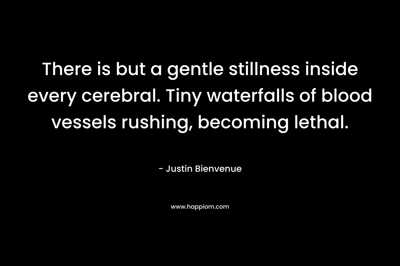 There is but a gentle stillness inside every cerebral. Tiny waterfalls of blood vessels rushing, becoming lethal. – Justin Bienvenue