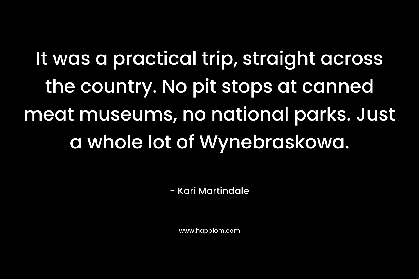 It was a practical trip, straight across the country. No pit stops at canned meat museums, no national parks. Just a whole lot of Wynebraskowa.