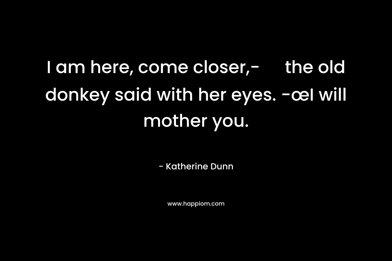 I am here, come closer,- the old donkey said with her eyes. -œI will mother you. – Katherine  Dunn