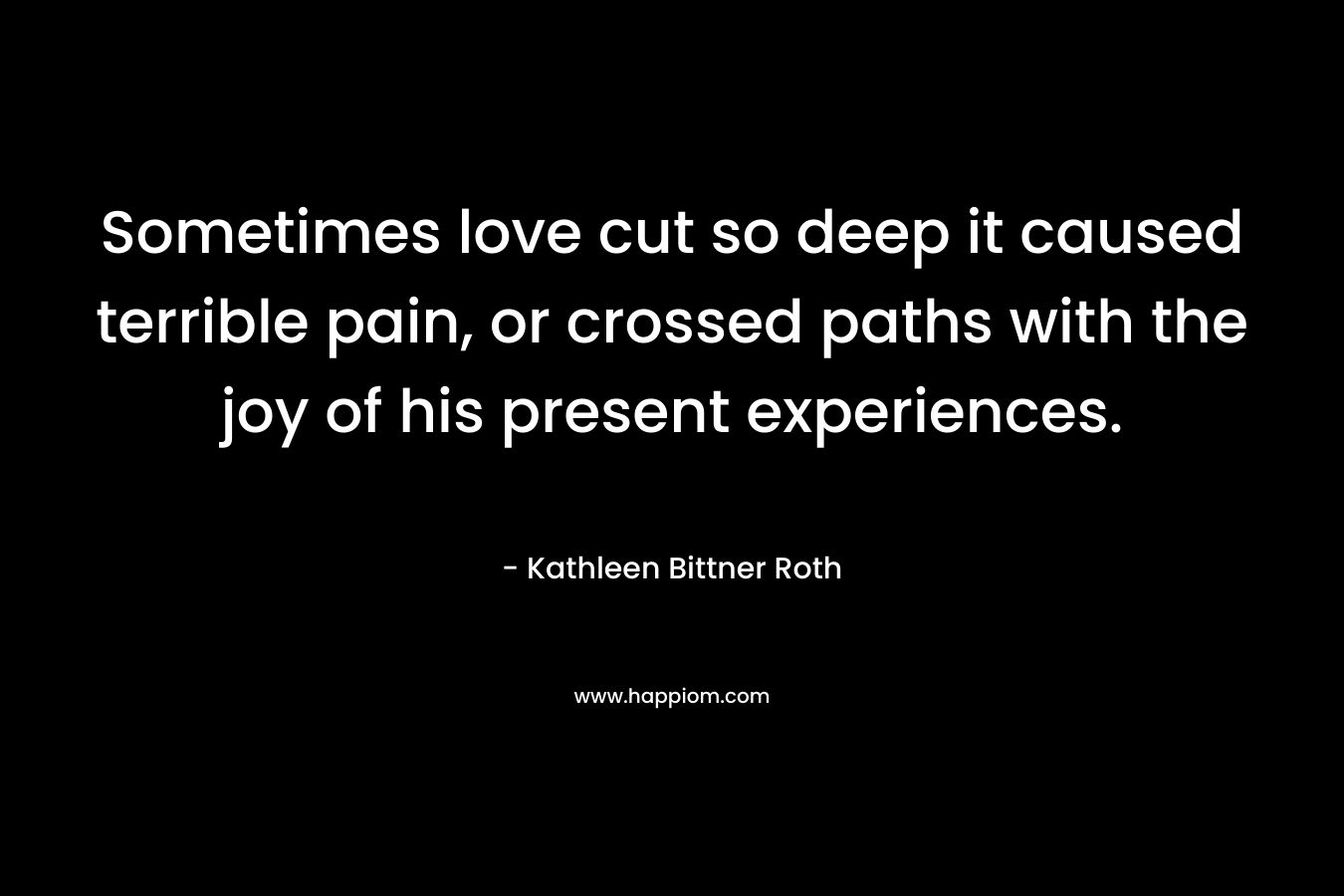 Sometimes love cut so deep it caused terrible pain, or crossed paths with the joy of his present experiences. – Kathleen Bittner Roth
