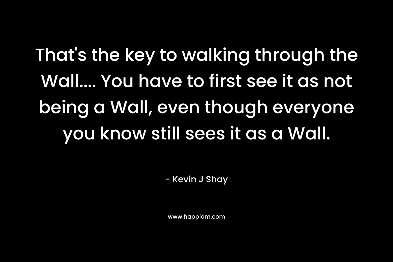 That’s the key to walking through the Wall…. You have to first see it as not being a Wall, even though everyone you know still sees it as a Wall. – Kevin J Shay