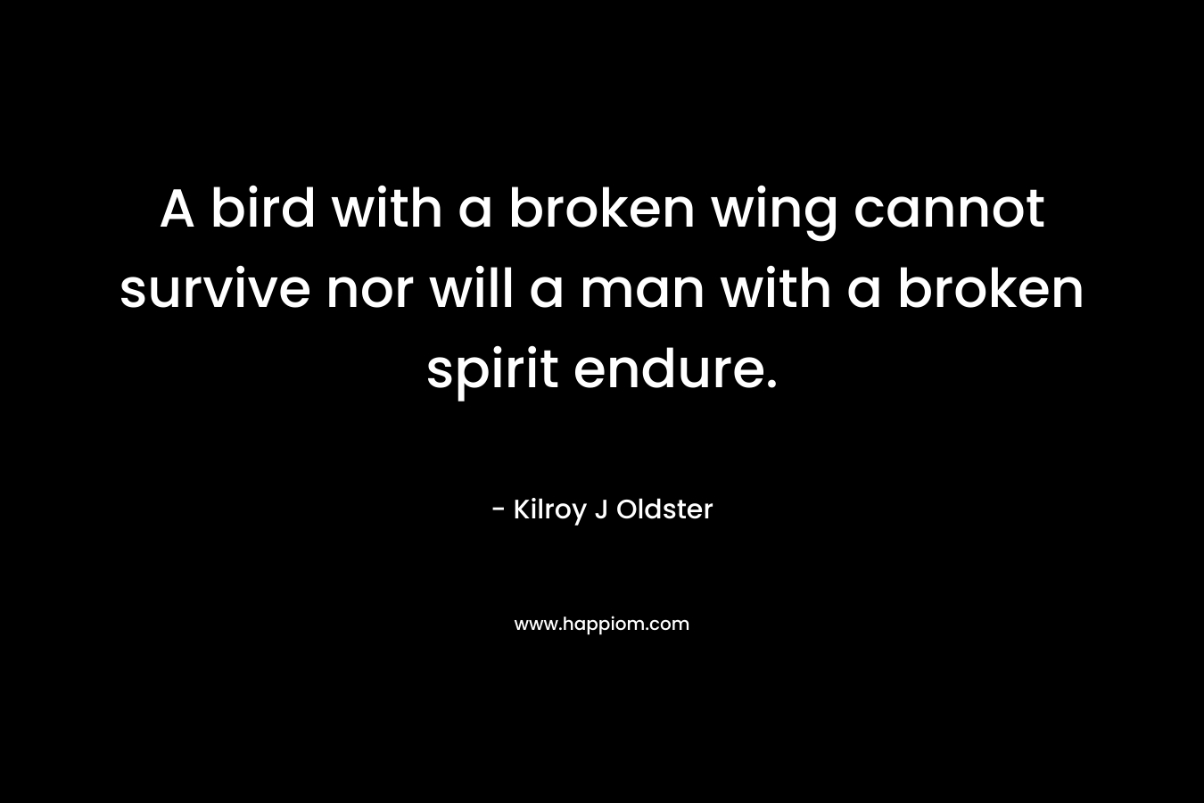 A bird with a broken wing cannot survive nor will a man with a broken spirit endure. – Kilroy J Oldster