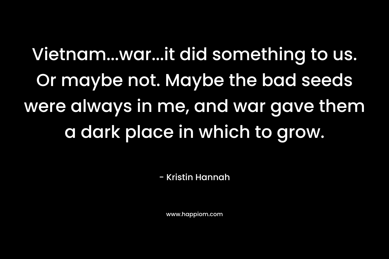 Vietnam...war...it did something to us. Or maybe not. Maybe the bad seeds were always in me, and war gave them a dark place in which to grow.