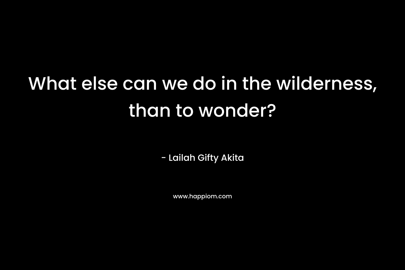 What else can we do in the wilderness, than to wonder?