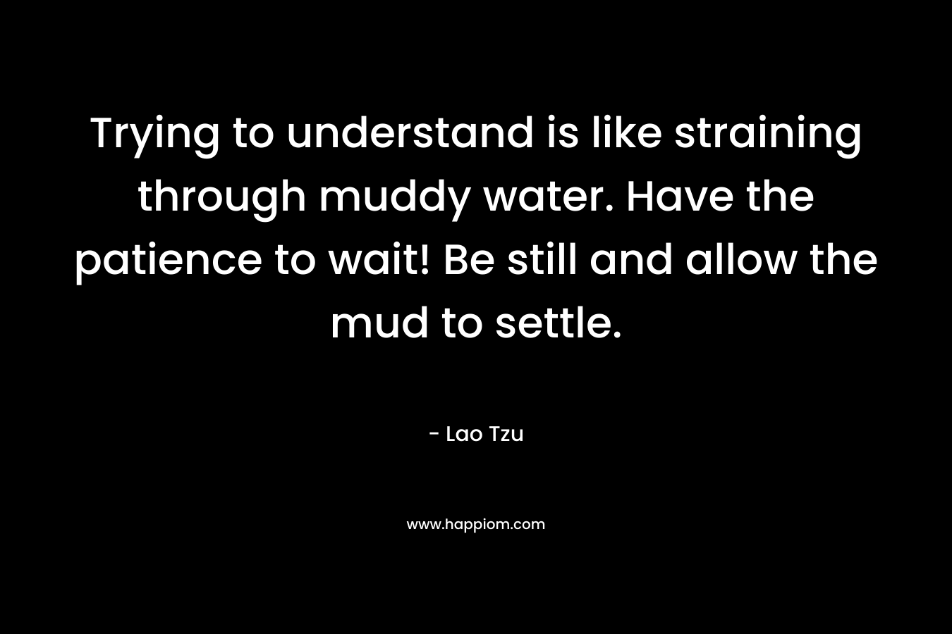 Trying to understand is like straining through muddy water. Have the patience to wait! Be still and allow the mud to settle. – Lao Tzu
