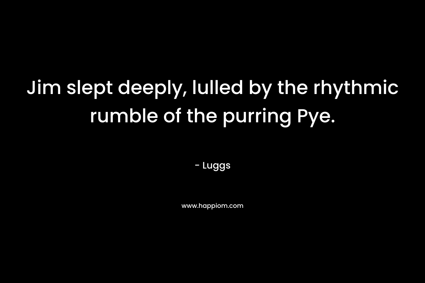 Jim slept deeply, lulled by the rhythmic rumble of the purring Pye. – Luggs