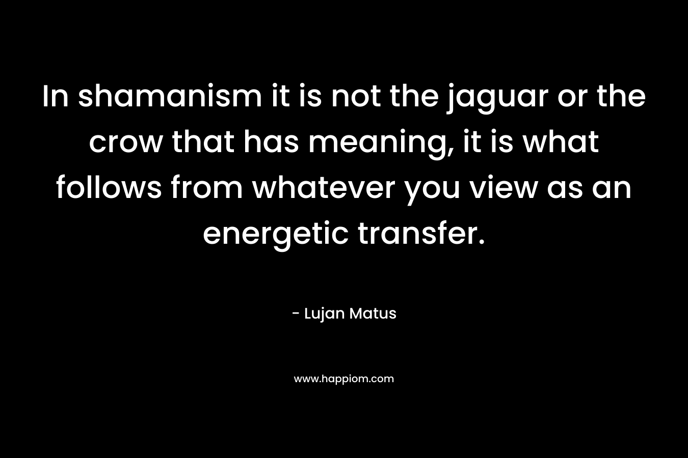 In shamanism it is not the jaguar or the crow that has meaning, it is what follows from whatever you view as an energetic transfer. – Lujan Matus