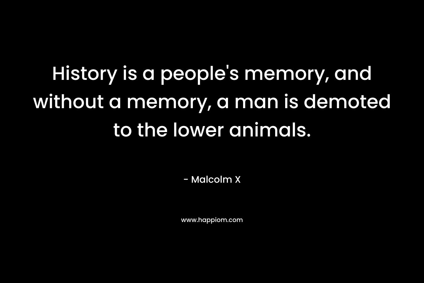 History is a people's memory, and without a memory, a man is demoted to the lower animals.