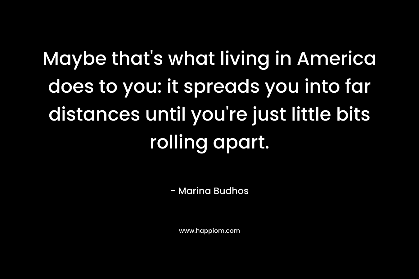 Maybe that’s what living in America does to you: it spreads you into far distances until you’re just little bits rolling apart. – Marina Budhos