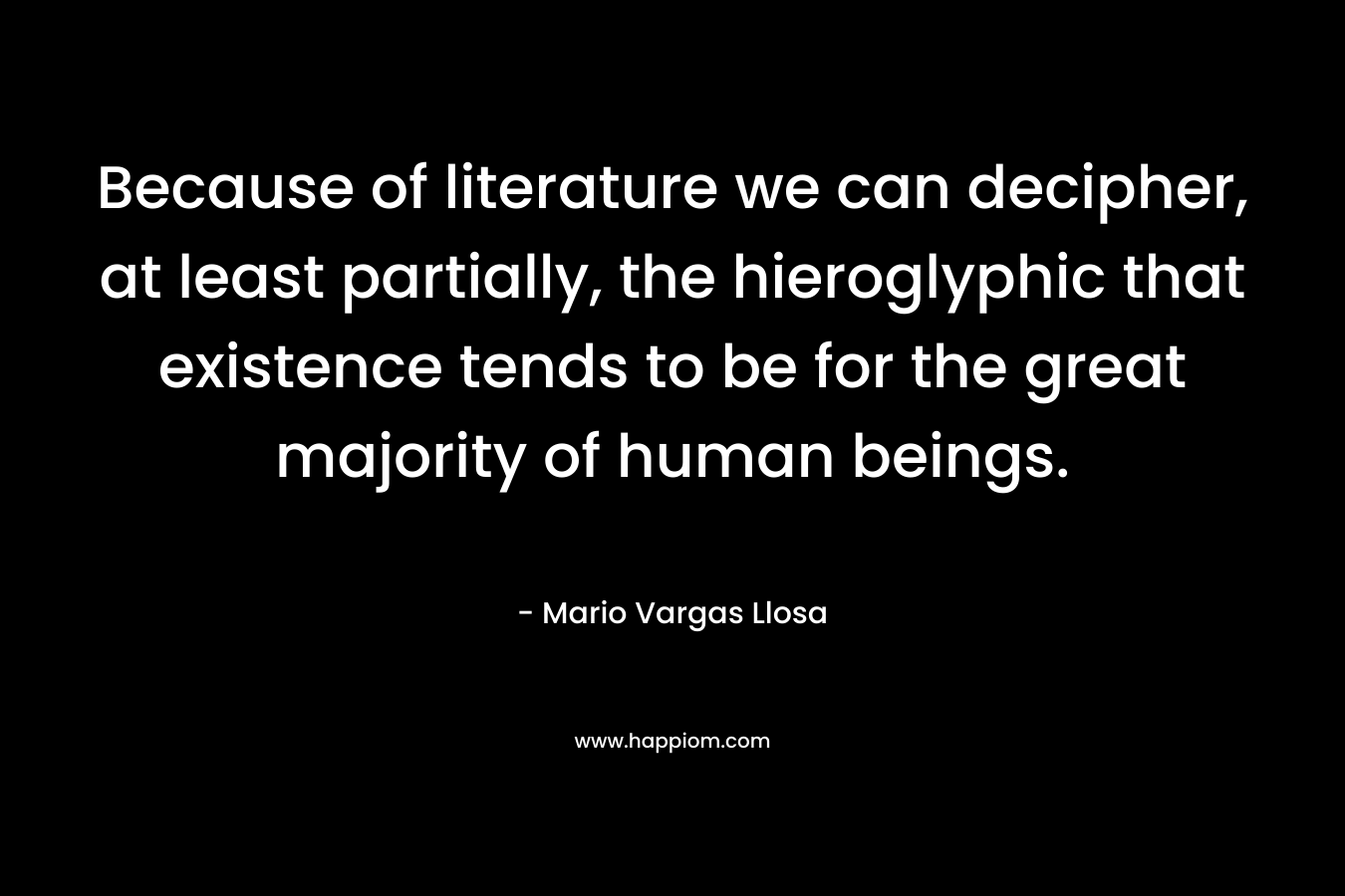 Because of literature we can decipher, at least partially, the hieroglyphic that existence tends to be for the great majority of human beings.