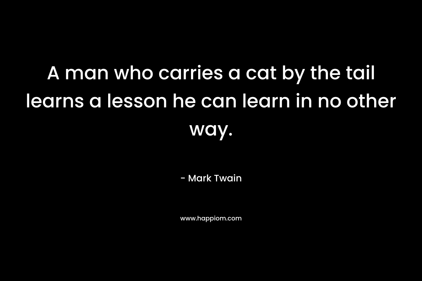 A man who carries a cat by the tail learns a lesson he can learn in no other way. – Mark Twain