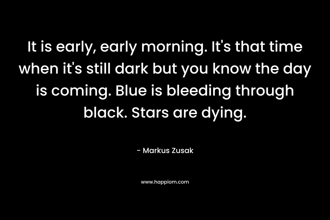 It is early, early morning. It's that time when it's still dark but you know the day is coming. Blue is bleeding through black. Stars are dying.